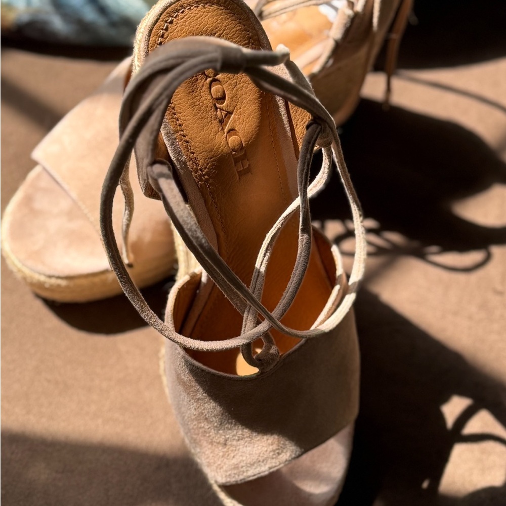 Coach Tan Espadrille Wedge Shoes with Ankle Strap - Picture 6 of 7